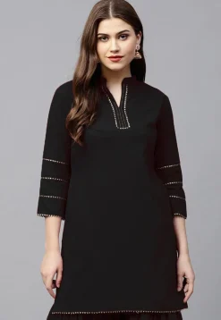 Gota Work Rayon Kurti in Black