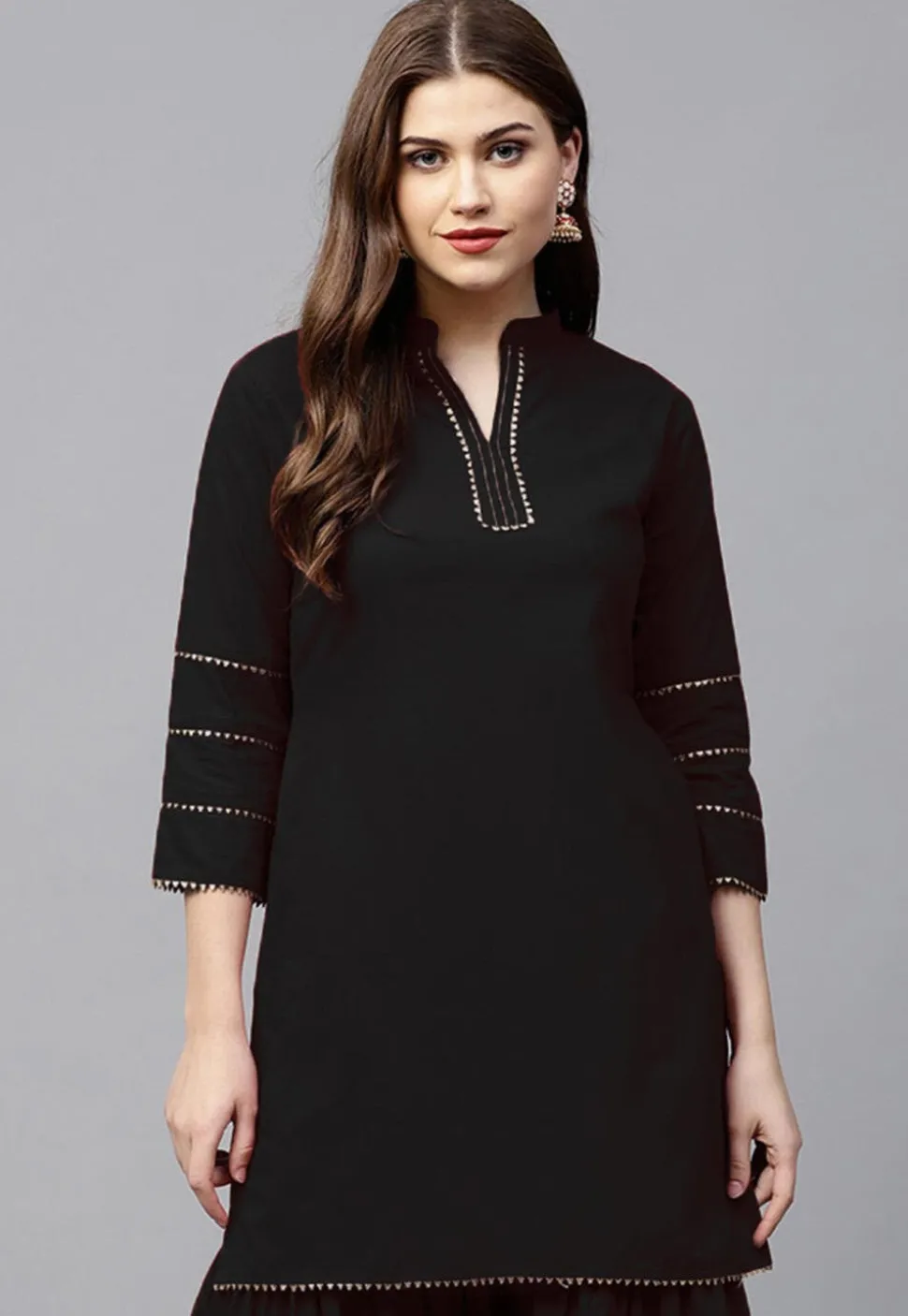 Gota Work Rayon Kurti in Black