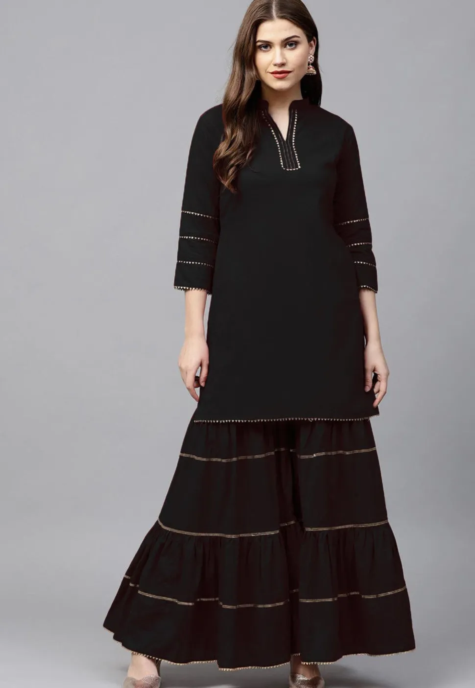 Gota Work Rayon Kurti in Black
