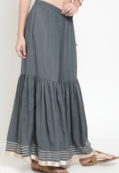 Gota Work Rayon Palazzo in Grey