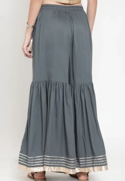 Gota Work Rayon Palazzo in Grey