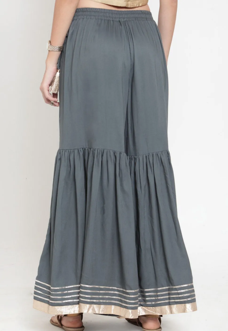 Gota Work Rayon Palazzo in Grey