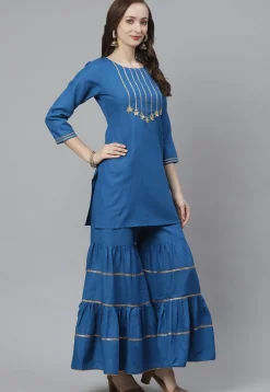 Gota Work Rayon Straight Kurta in Royal Blue