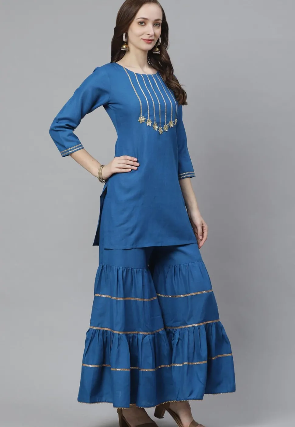 Gota Work Rayon Straight Kurta in Royal Blue