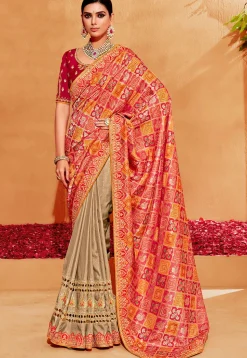 Half N Half Art Silk Jacquard Saree in Multicolor and Beige