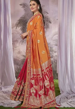 Half N Half Art Silk Jacquard Saree in Orange and Red