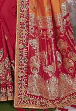 Half N Half Art Silk Jacquard Saree in Orange and Red