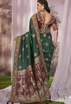 Half N Half Art Silk Jacquard Saree in Green and Maroon