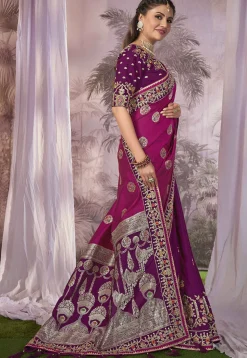 Half N Half Art Silk Jacquard Saree in Pink and Purple