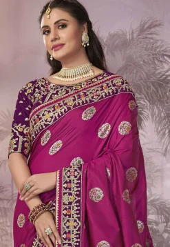 Half N Half Art Silk Jacquard Saree in Pink and Purple