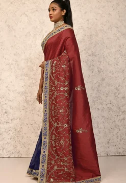 Half N Half Art Silk Saree in Maroon and Navy Blue