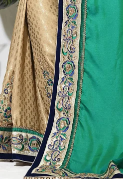 Half N Half Art Silk Saree in Teal Green and Beige