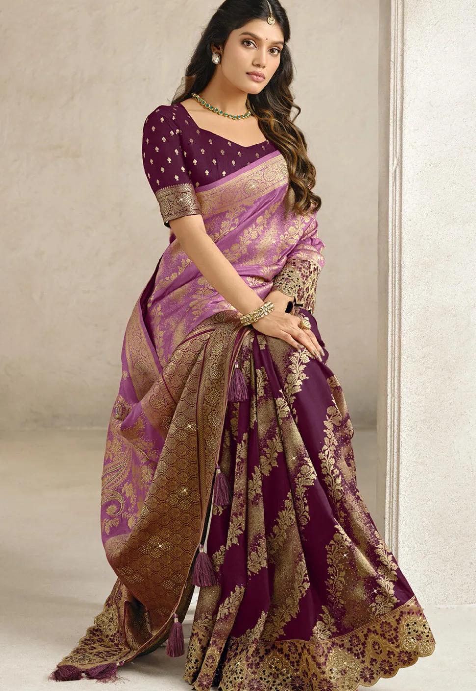 Half N Half Art Silk Saree in Light Purple and Violet