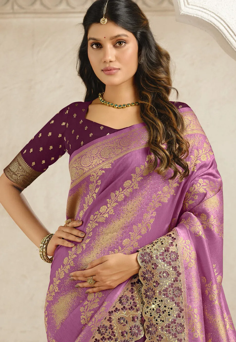 Half N Half Art Silk Saree in Light Purple and Violet