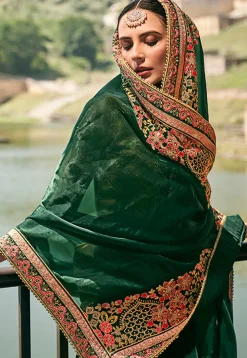 Half N Half Art Silk Saree in Yellow and Dark Green