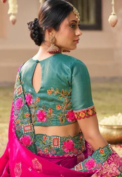Half N Half Art Silk Saree in Fuchsia and Teal Green