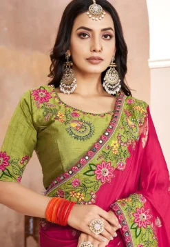 Half N Half Art Silk Saree in Pink and Light Green