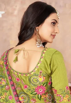 Half N Half Art Silk Saree in Pink and Light Green