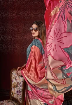 Half N Half Art Silk Saree in Grey and Pink