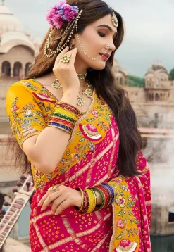 Half N Half Art Silk Saree in Pink and Mustard