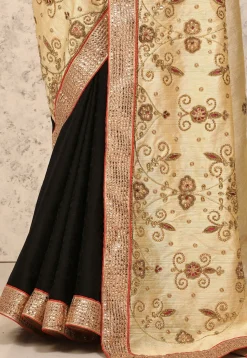 Half N Half Art Silk Saree in Beige and Black