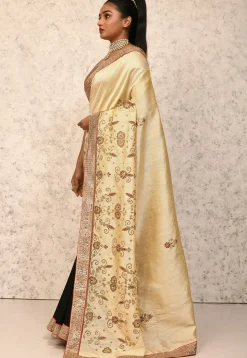 Half N Half Art Silk Saree in Beige and Black