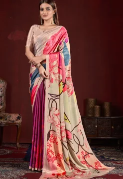 Half N Half Art Silk Saree in Purple and Beige