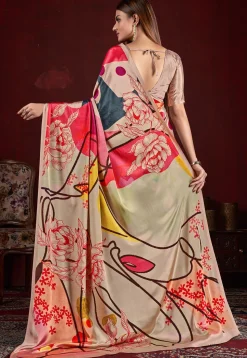 Half N Half Art Silk Saree in Purple and Beige