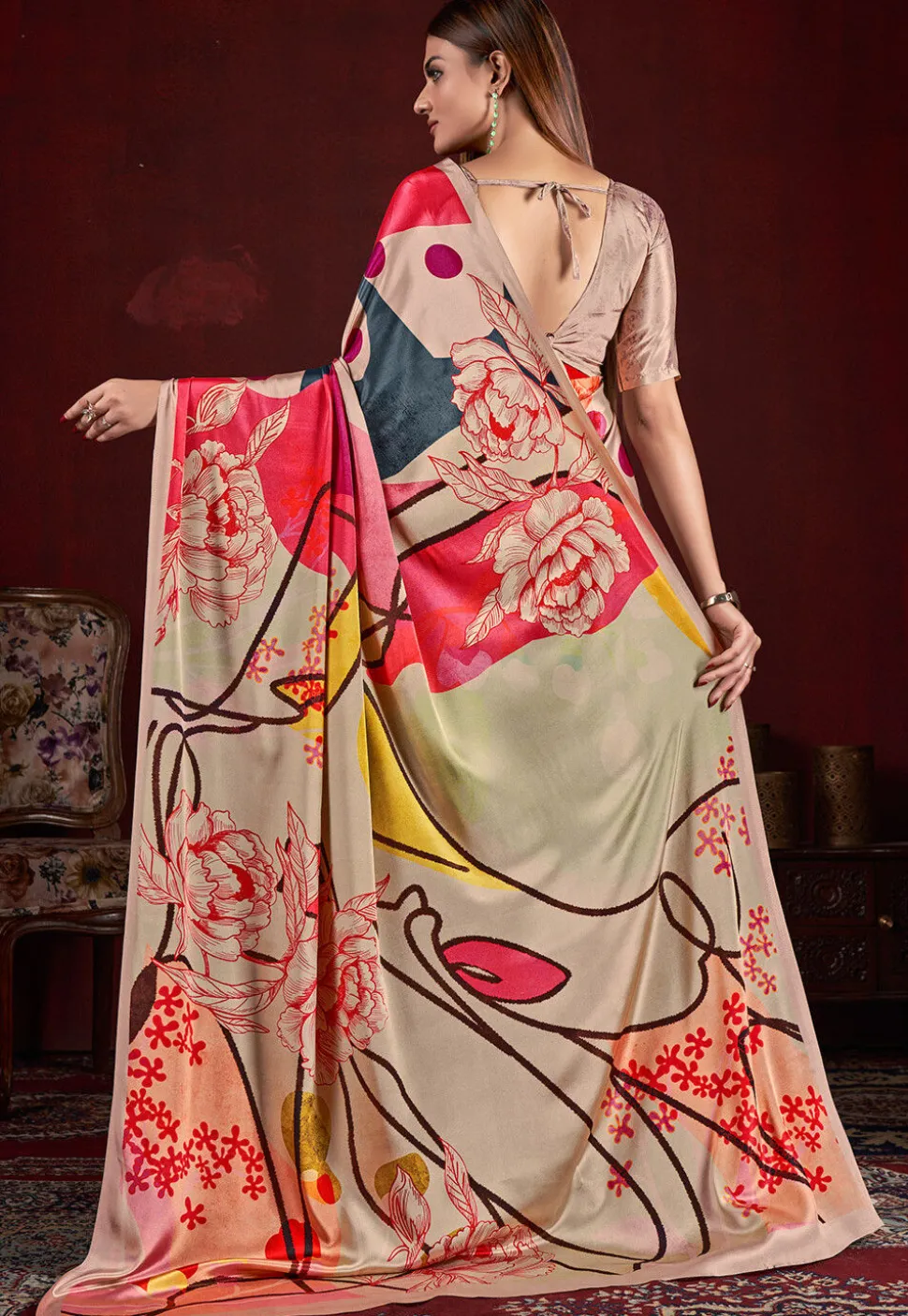 Half N Half Art Silk Saree in Purple and Beige