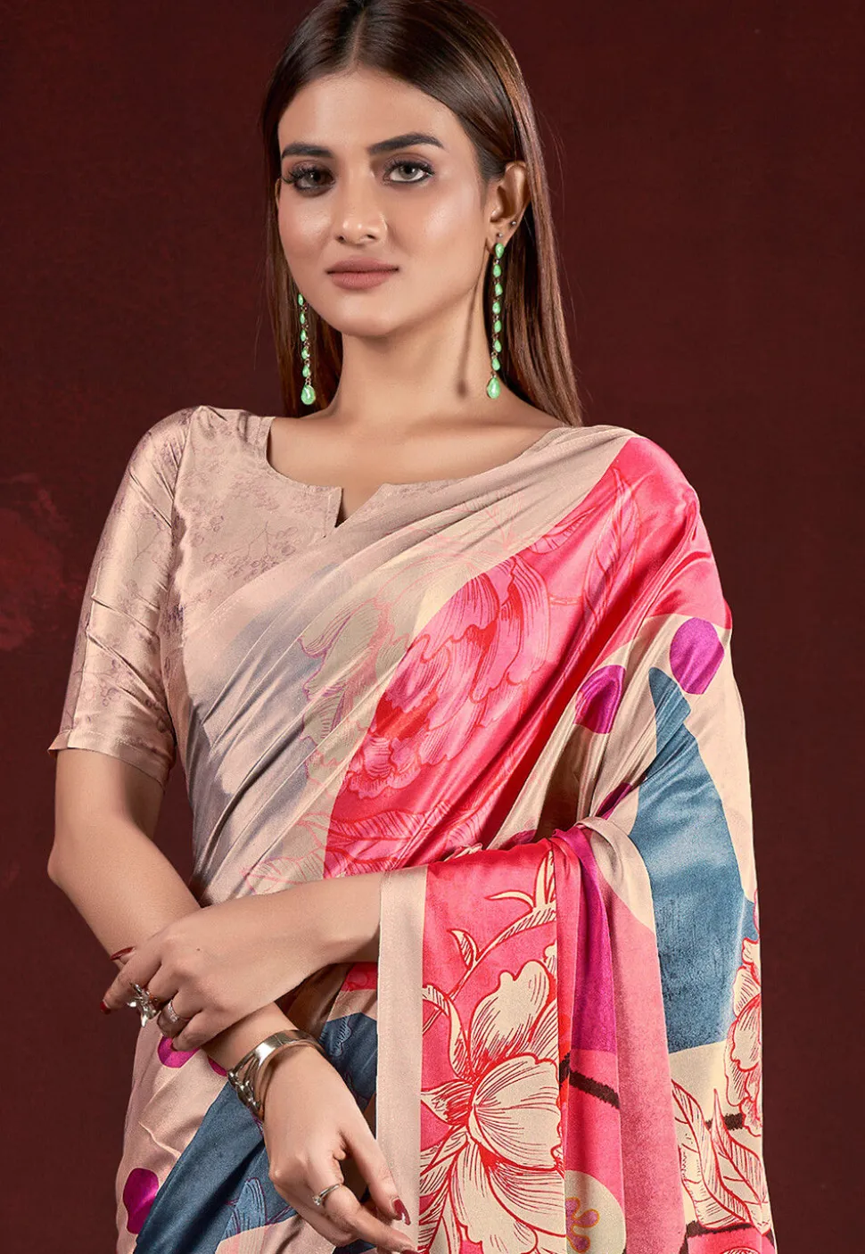Half N Half Art Silk Saree in Purple and Beige
