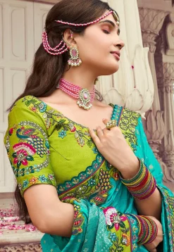 Half N Half Art Silk Saree in Turquoise and Light Green