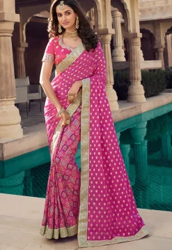Half N Half Art Silk Saree in Pink