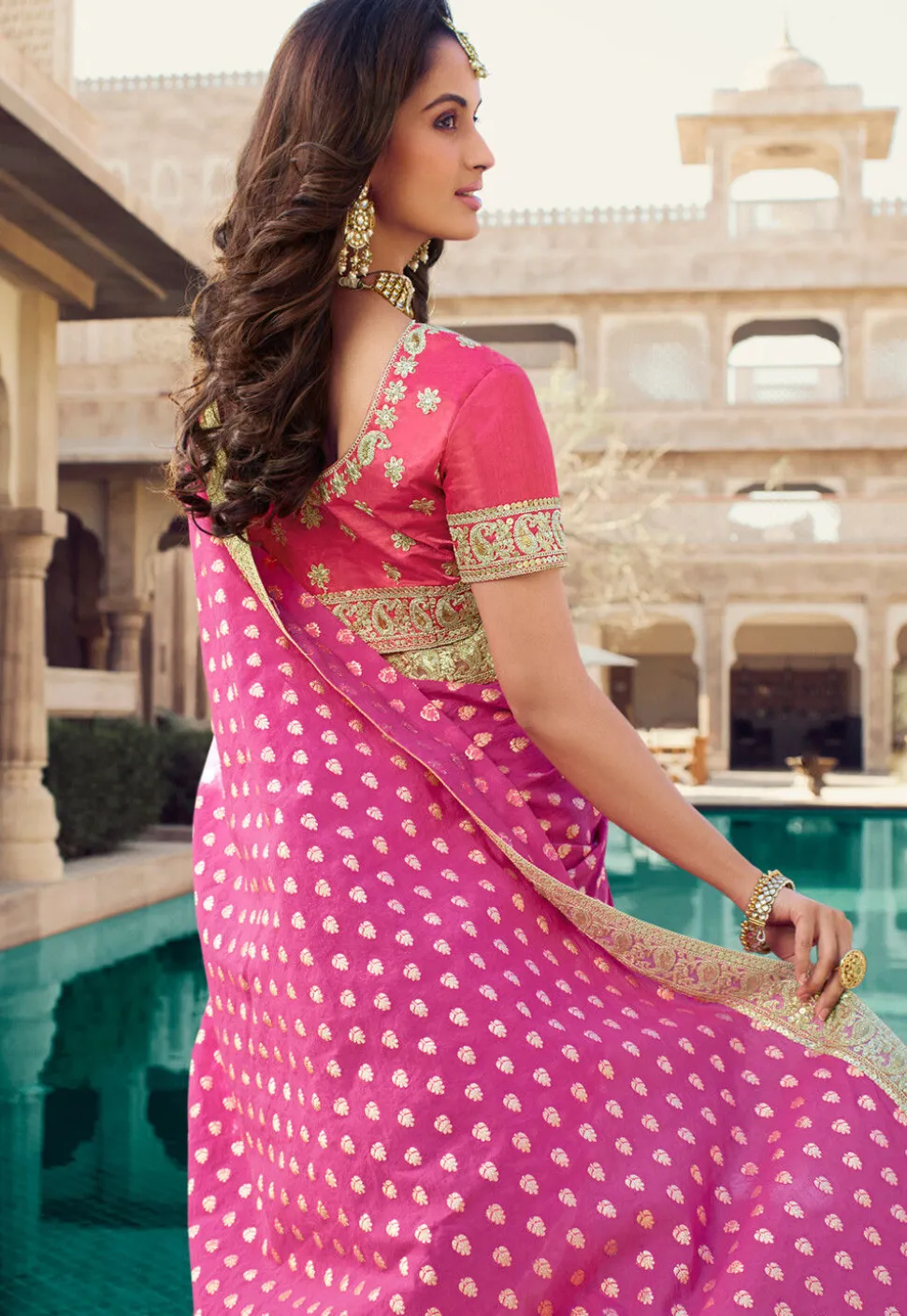 Half N Half Art Silk Saree in Pink