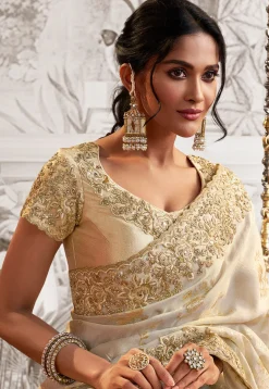 Half N Half Art Silk Saree in Off White