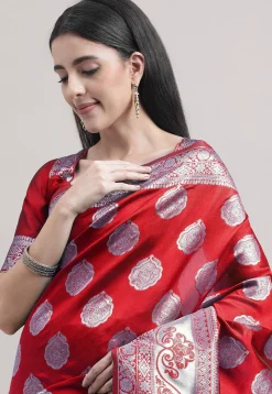 Half N Half Art Silk Saree in Maroon and Navy Blue