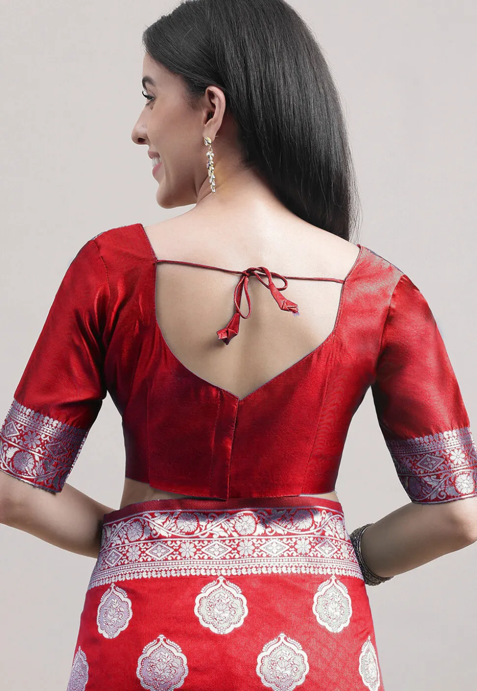 Half N Half Art Silk Saree in Maroon and Navy Blue