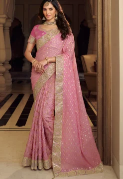 Half N Half Art Silk Saree in Light Pink