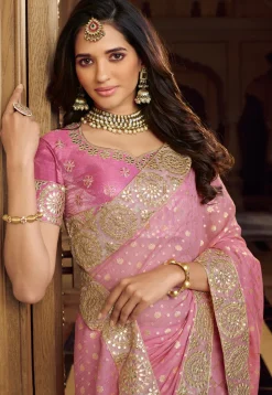 Half N Half Art Silk Saree in Light Pink