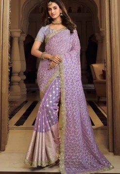Half N Half Art Silk Saree in Light Purple