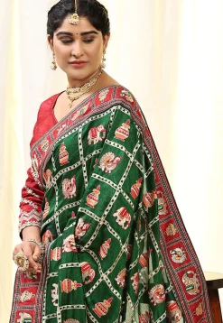 Half N Half Art Silk Saree in Green and Maroon