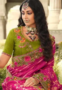 Half N Half Art Silk Saree in Fuchsia and Light Green