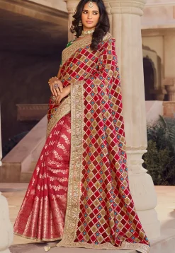 Half N Half Art Silk Saree in Maroon