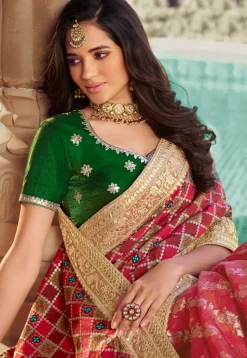 Half N Half Art Silk Saree in Maroon