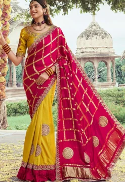 Half N Half Art Silk Saree in Red and Yellow