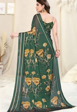 Half N Half Chiffon Saree in Dark Green