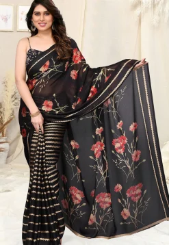 Half N Half Chiffon Saree in Black