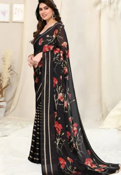 Half N Half Chiffon Saree in Black