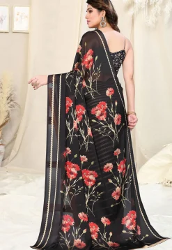 Half N Half Chiffon Saree in Black