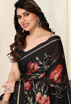 Half N Half Chiffon Saree in Black