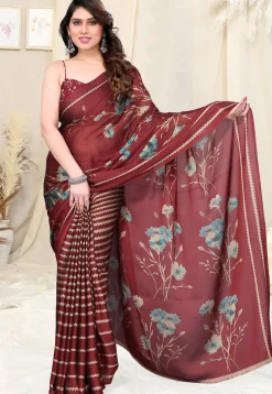 Half N Half Chiffon Saree in Maroon